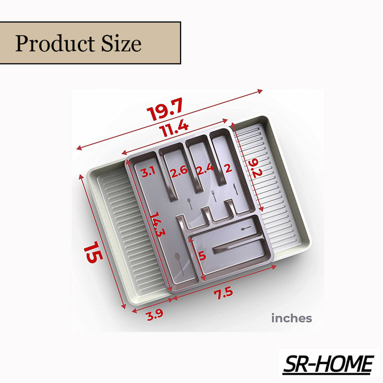 SRHOME Large Flatware Kitchen Drawer Organizer, Expandable 19.7" X 15